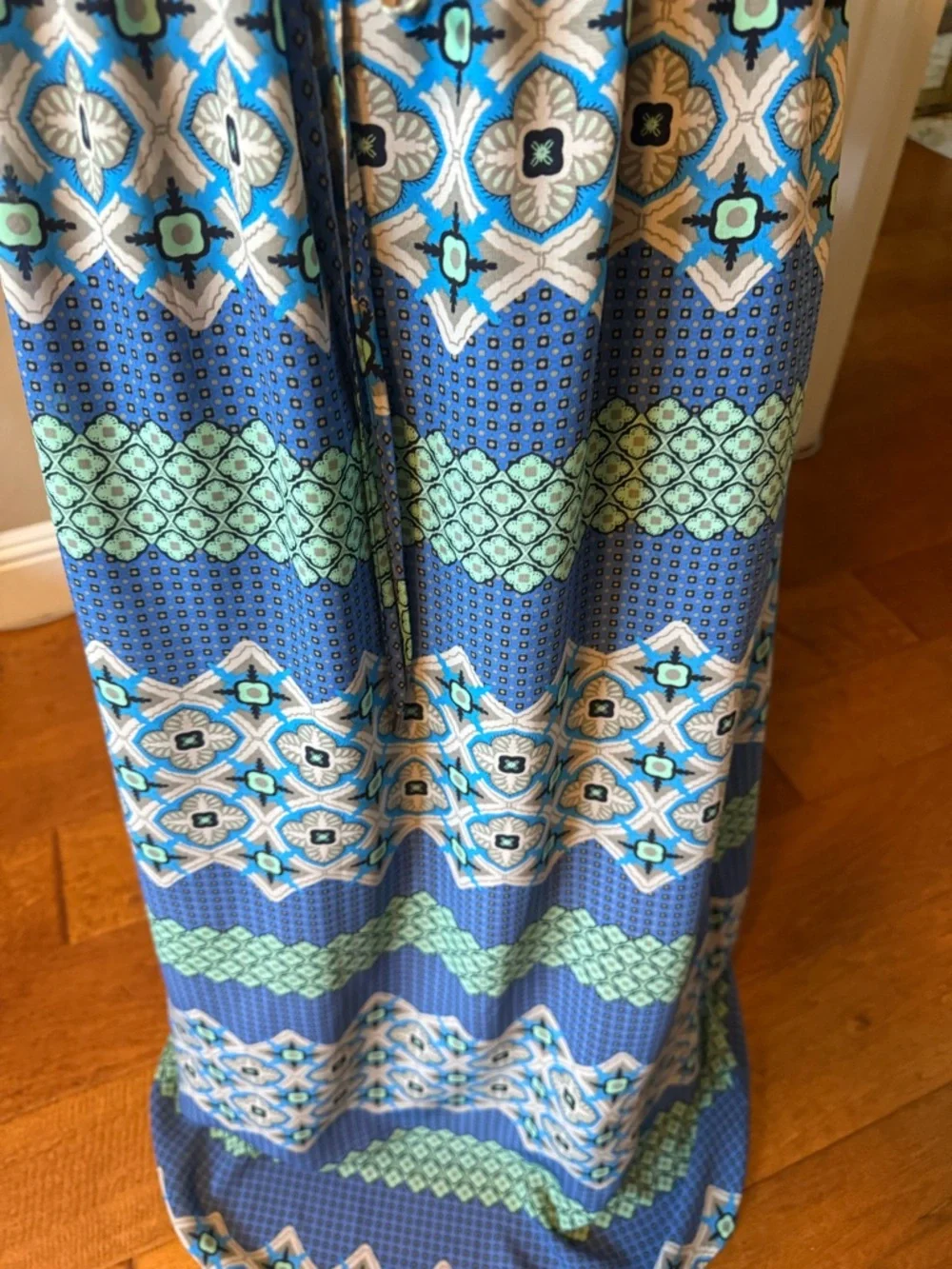 Banana Republic Blue & Aqua Geometric Maxi Dress Spaghetti Strap Size 10 - Picture 15 of 15